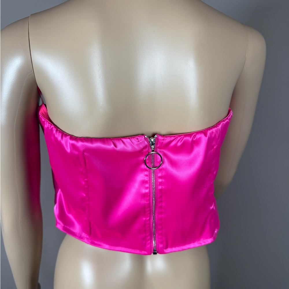 AKIRA Hot Pink Satin Corset Top NWT Boned Bustier Crop Top L/X - Picture 2 of 3